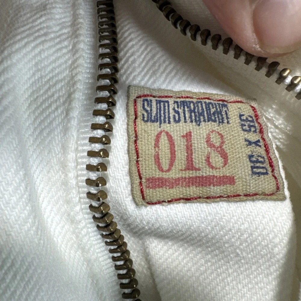 VTG Polo Ralph Lauren Slim Straight 018 Mens 35x30 White Cotton Denim Jean Pants